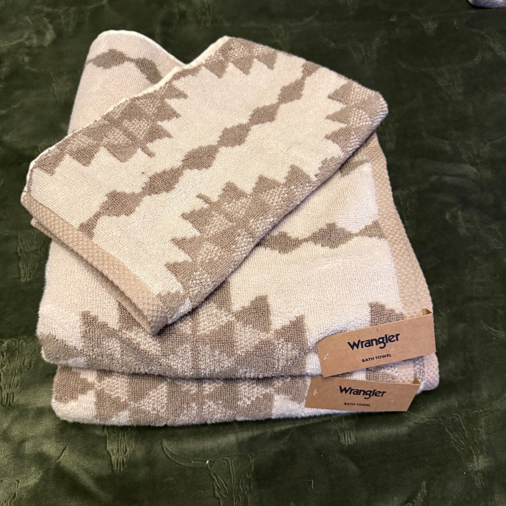 Wrangler Towel Set Unisex OS Beige NEW Basket Weave 3 Piece Set